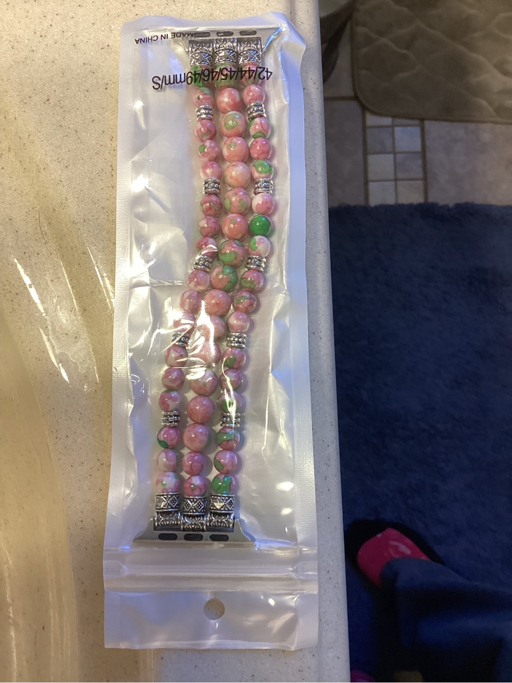 Pink and Green Beaded Women's Bracelet Watch Band